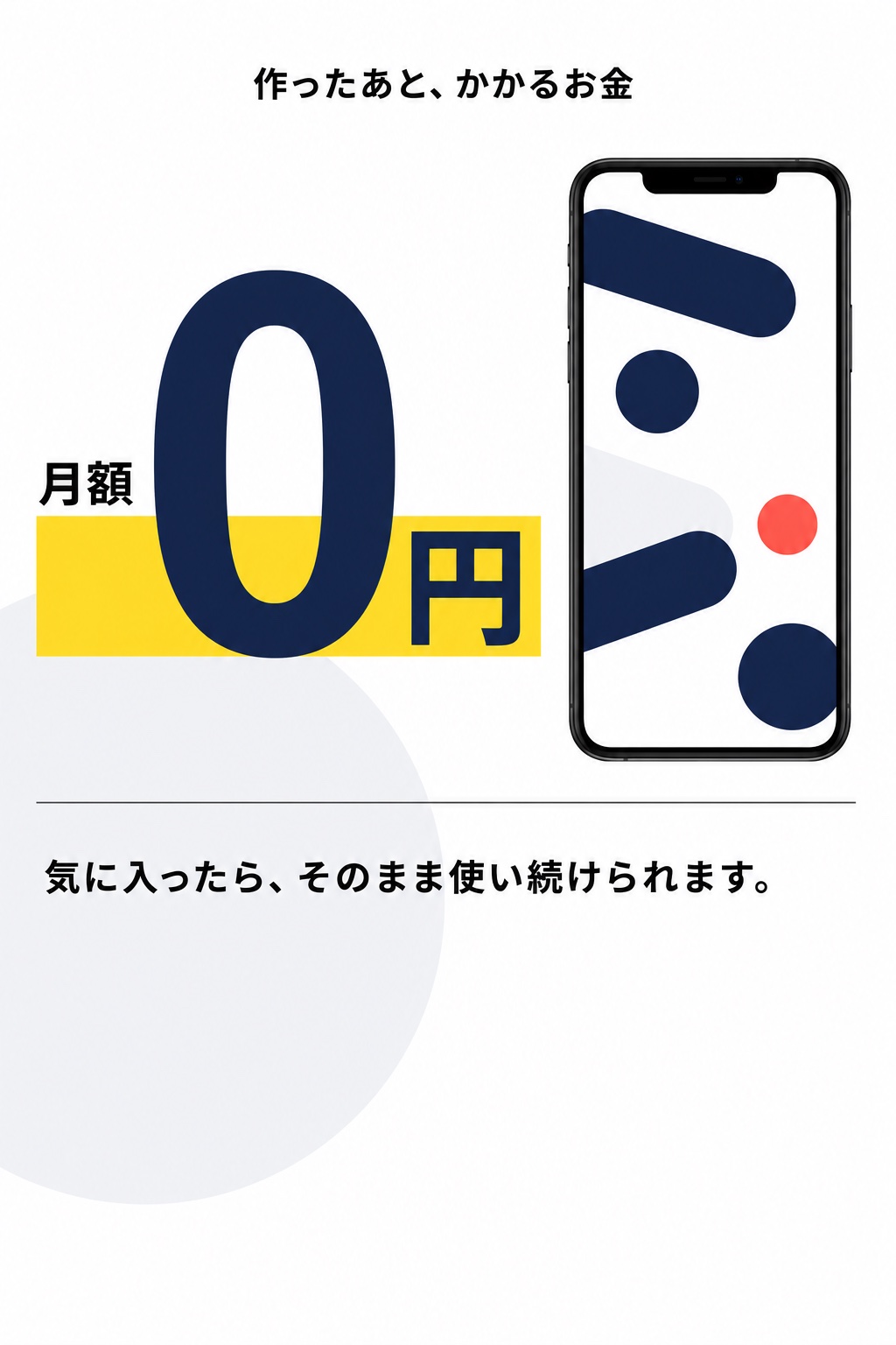 作ったあと、かかるお金は月額0円。気に入ったら、そのまま使い続けられます。